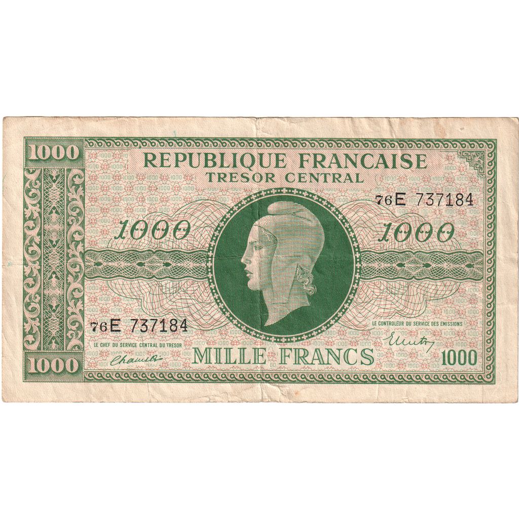 France, 1000 Francs, Marianne, 1945, 76E, VF(30-35)