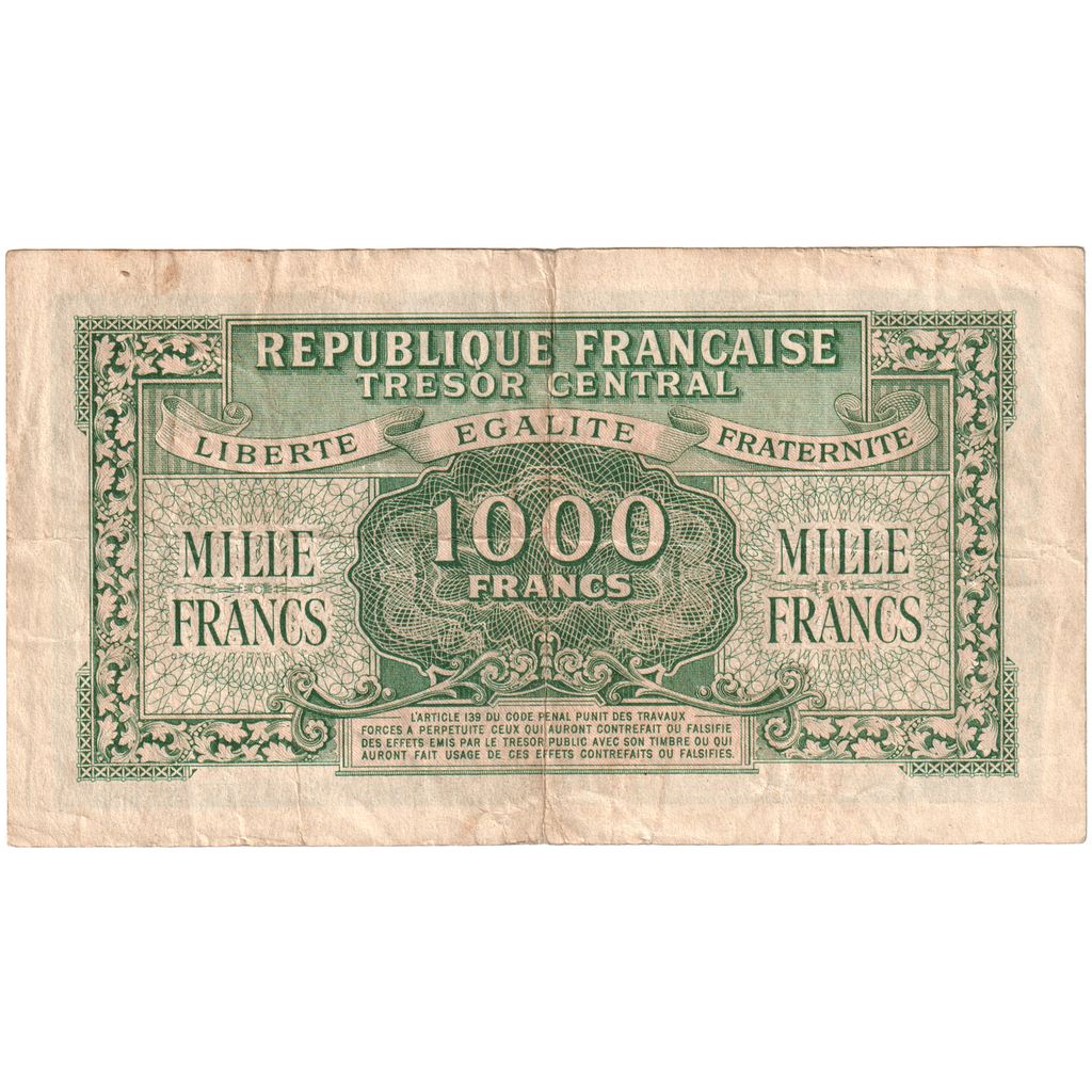 France, 1000 Francs, Marianne, 1945, 76E, VF(30-35)