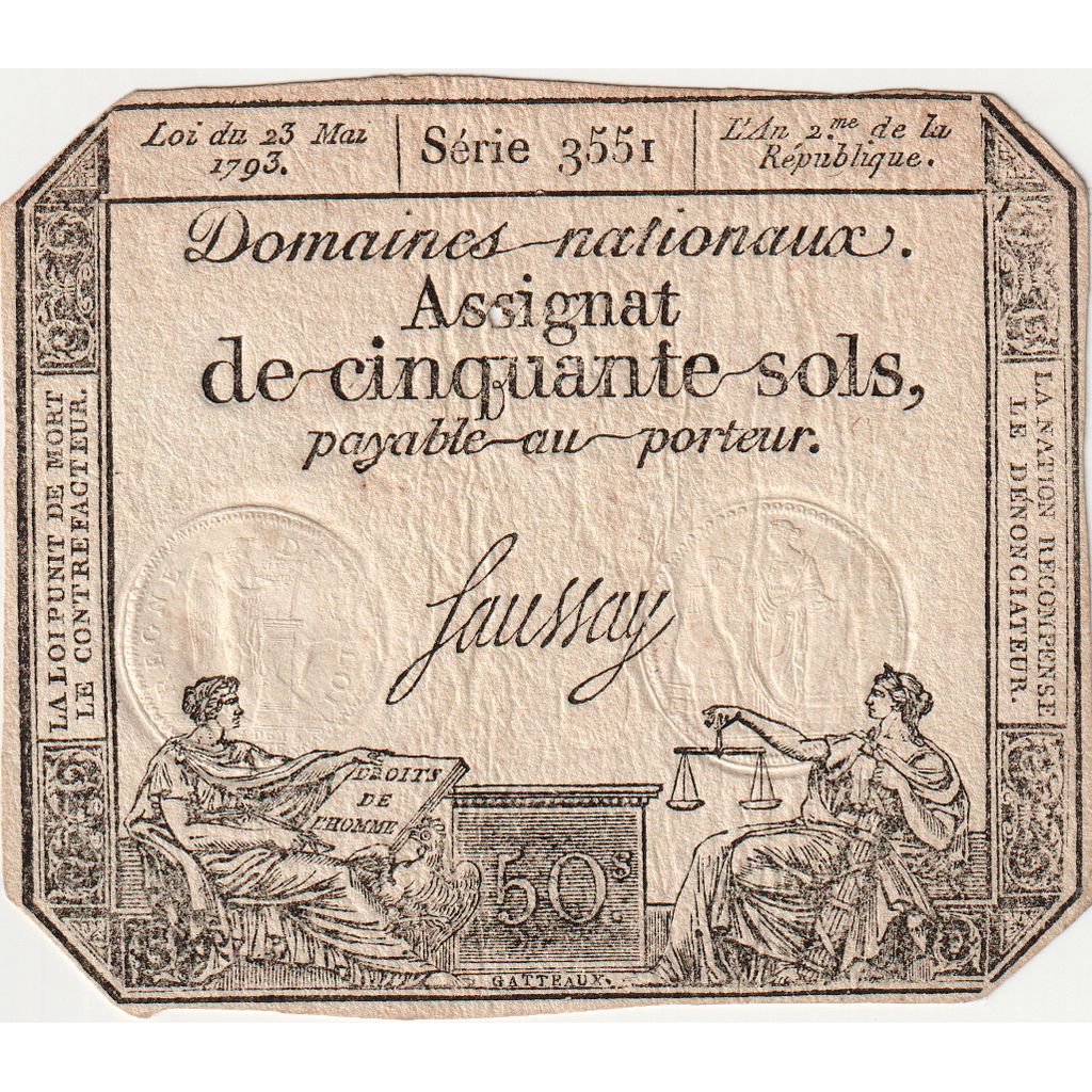 France, 50 Sols, 1793-05-23, Série 3551, UNC(63)
