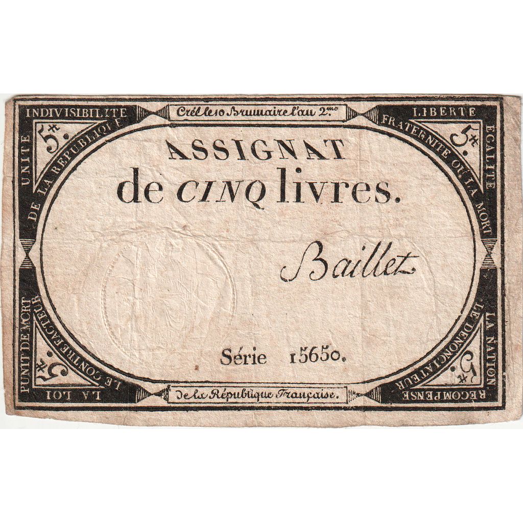 Francia, 5 Livres, 8.2.1794, Série R, MBC