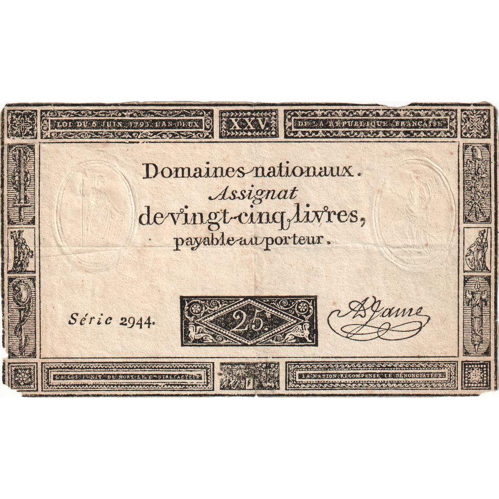 France, 25 Livres, 8.2.1794, Série 2944, EF(40-45)