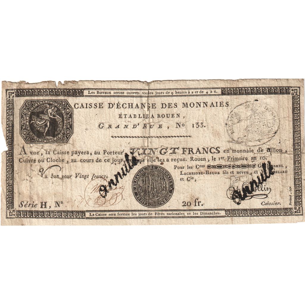 France, 20 Francs, Série H, VG(8-10)