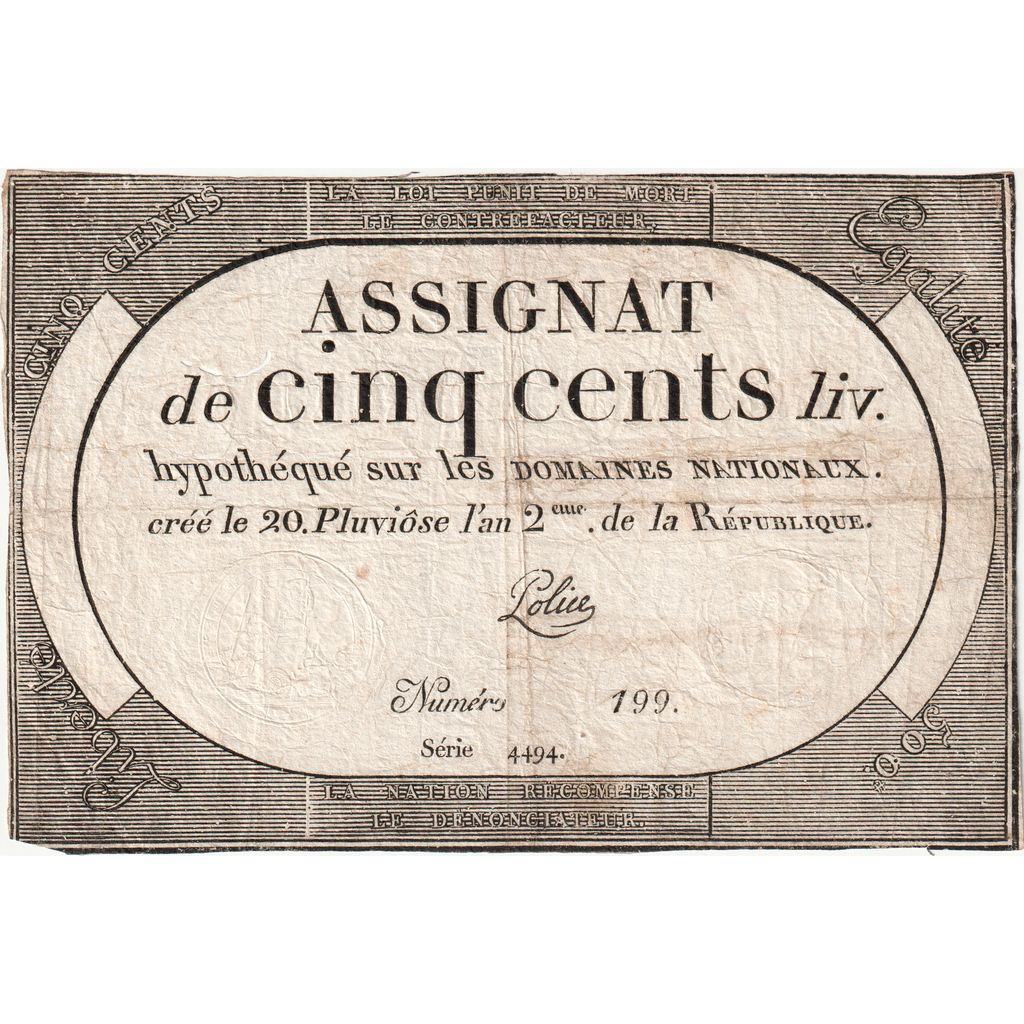 Francia, 500 Livres, 1794-02-08, Série 4494, MBC