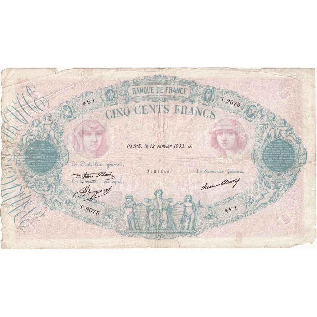 Francia, 500 Francs, Bleu et Rose, 1938-09-22, T.2075, MB