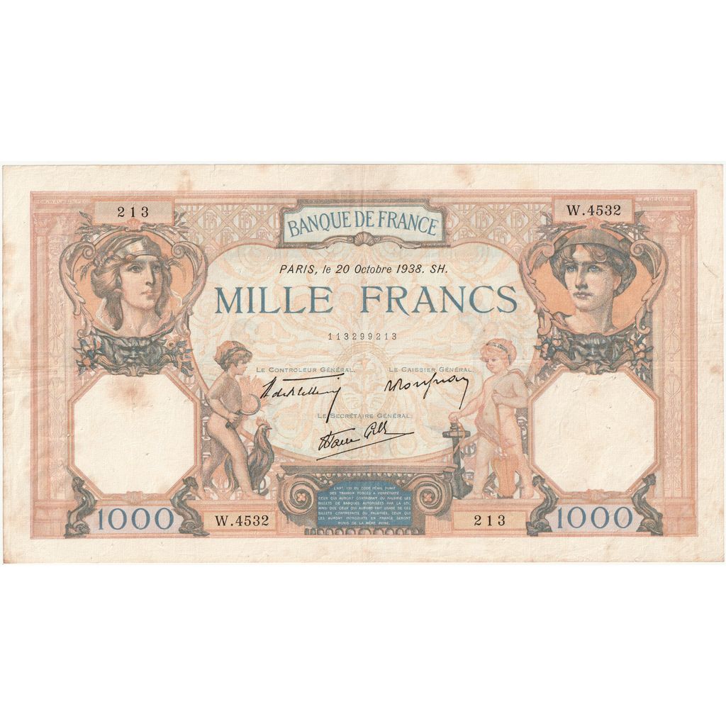 Francja, 1000 Francs, Cérès et Mercure, 1931-03-19, W.4532, VF(20-25)