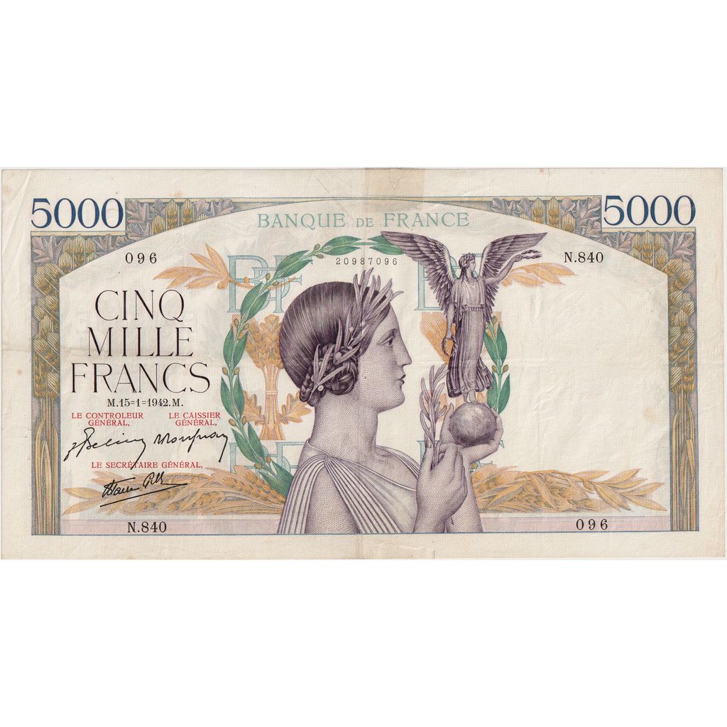 France, 5000 Francs, 1939-01-19, N.840, VF(30-35)