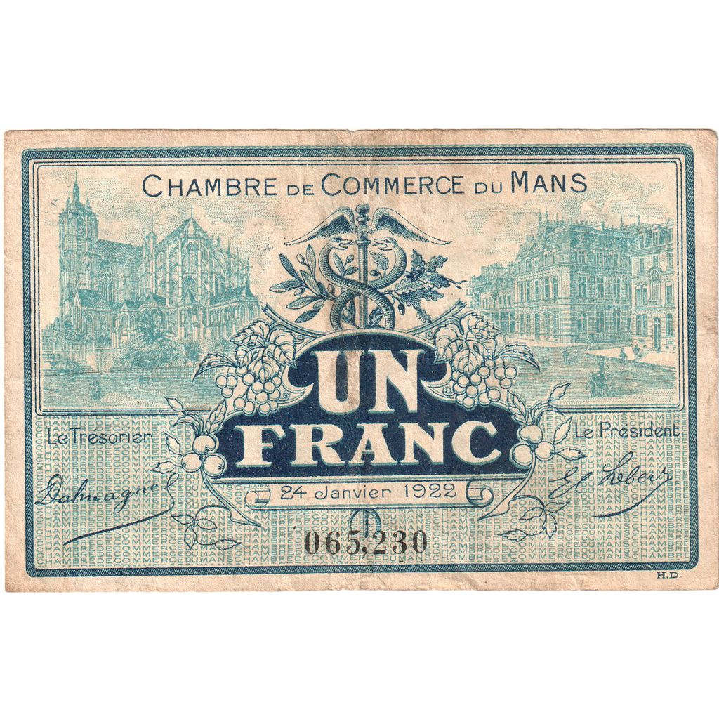France, Le Mans, 1 Franc, 1922-01-24, 065,230, Chambre de Commerce, SUP