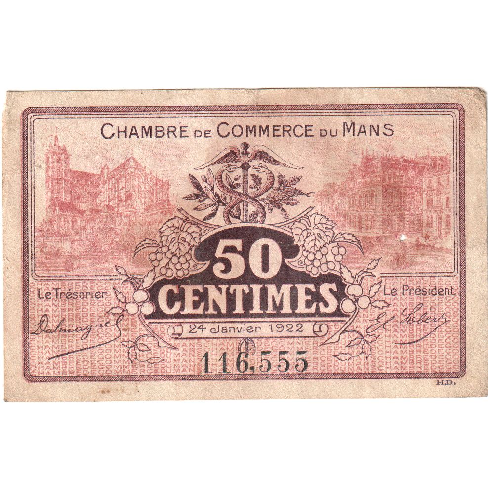 France, 50 Centimes, 1922-01-24, 116,555, EF(40-45), Pirot:69-23