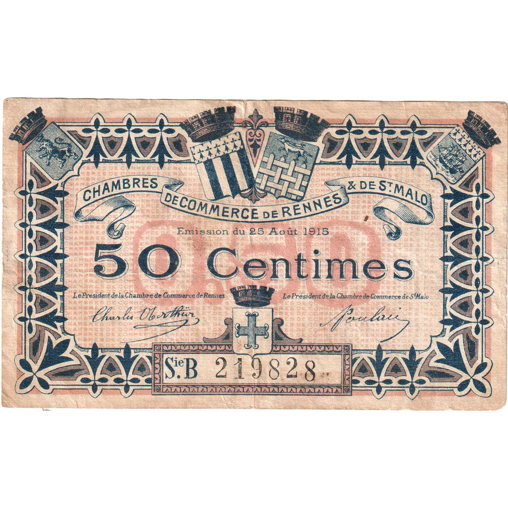 France, 50 Centimes, 1915-08-25, S.B 219828, UNC(63), Pirot:105-1