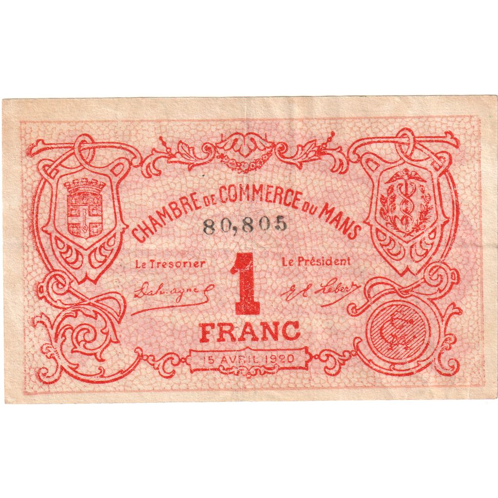 France, Le Mans, 1 Franc, 1915, TTB, Pirot:69-5