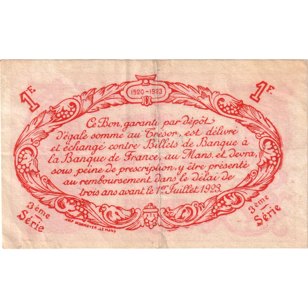 France, Le Mans, 1 Franc, 1915, TTB, Pirot:69-5