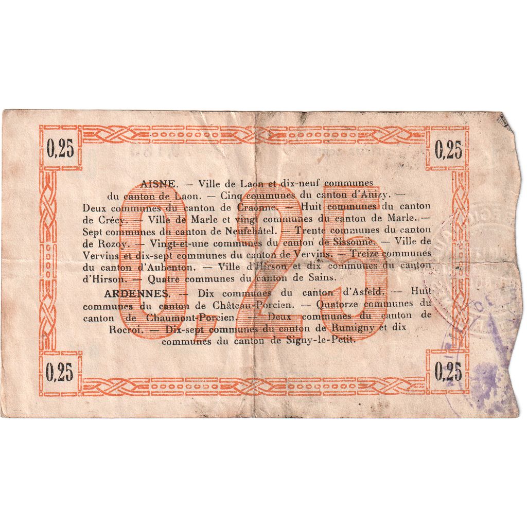 France, Laon, 25 Centimes, Undated (1913), 79,133, EF(40-45), Pirot:02-1300