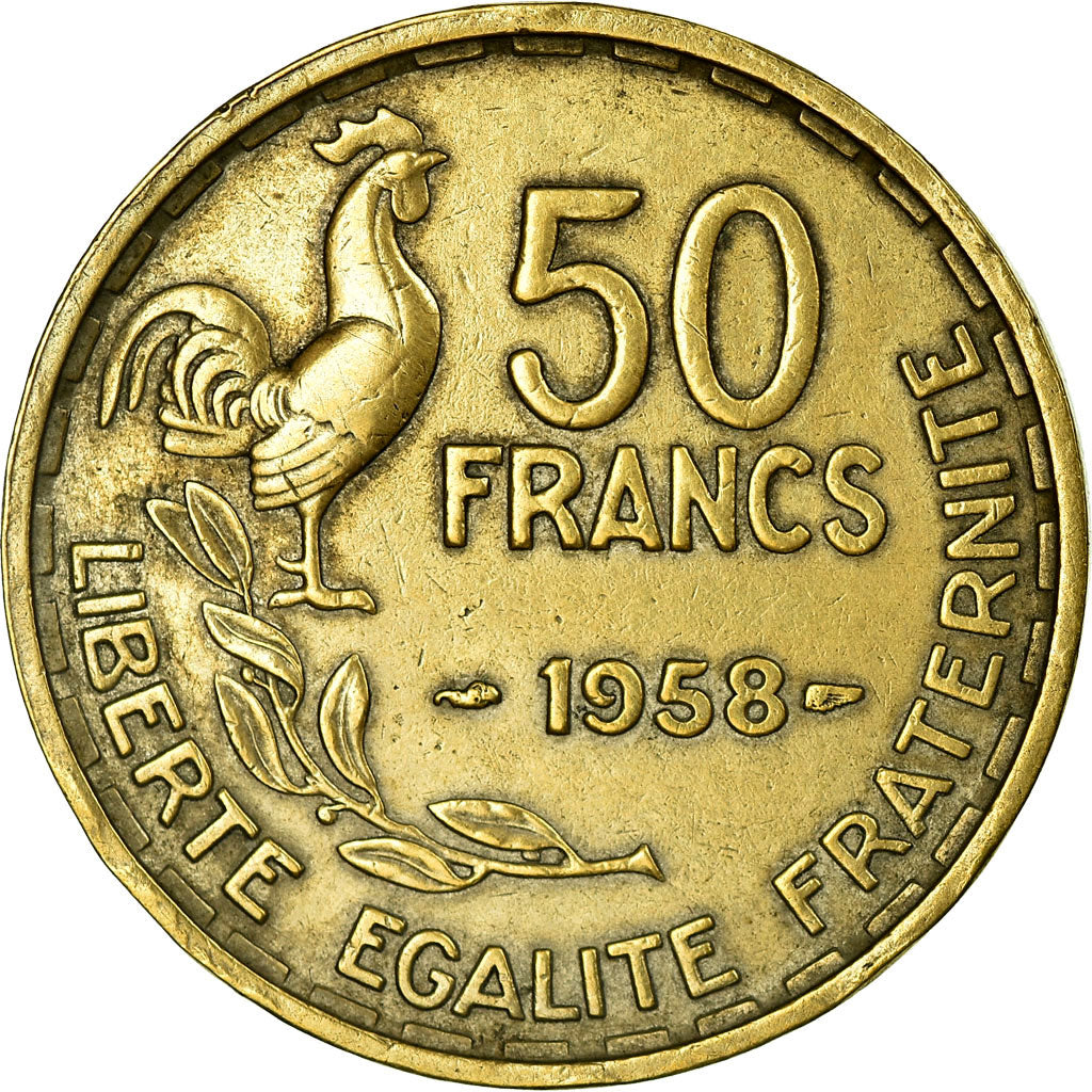 Coin, France, Guiraud, 50 Francs, 1958, EF(40-45), Aluminum-Bronze, Gadoury:880