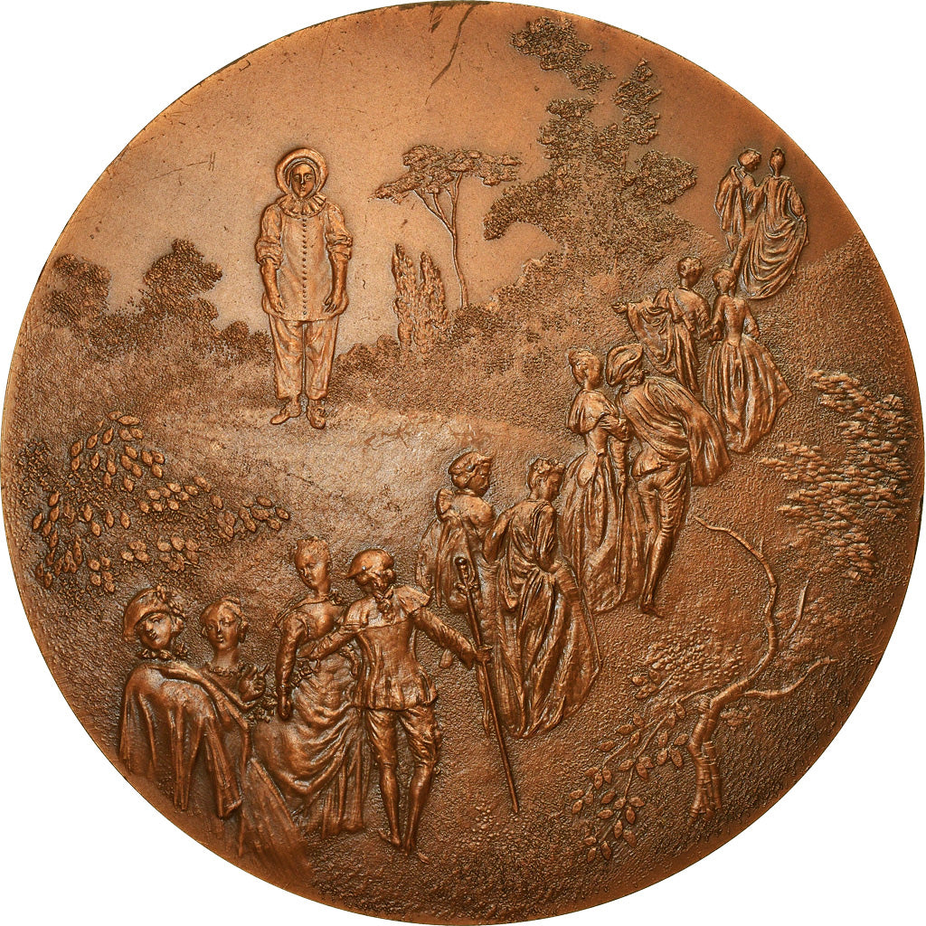 França, Medal, Antoine Watteau, Scène Galante, 1977, AU(50-53), Bronze