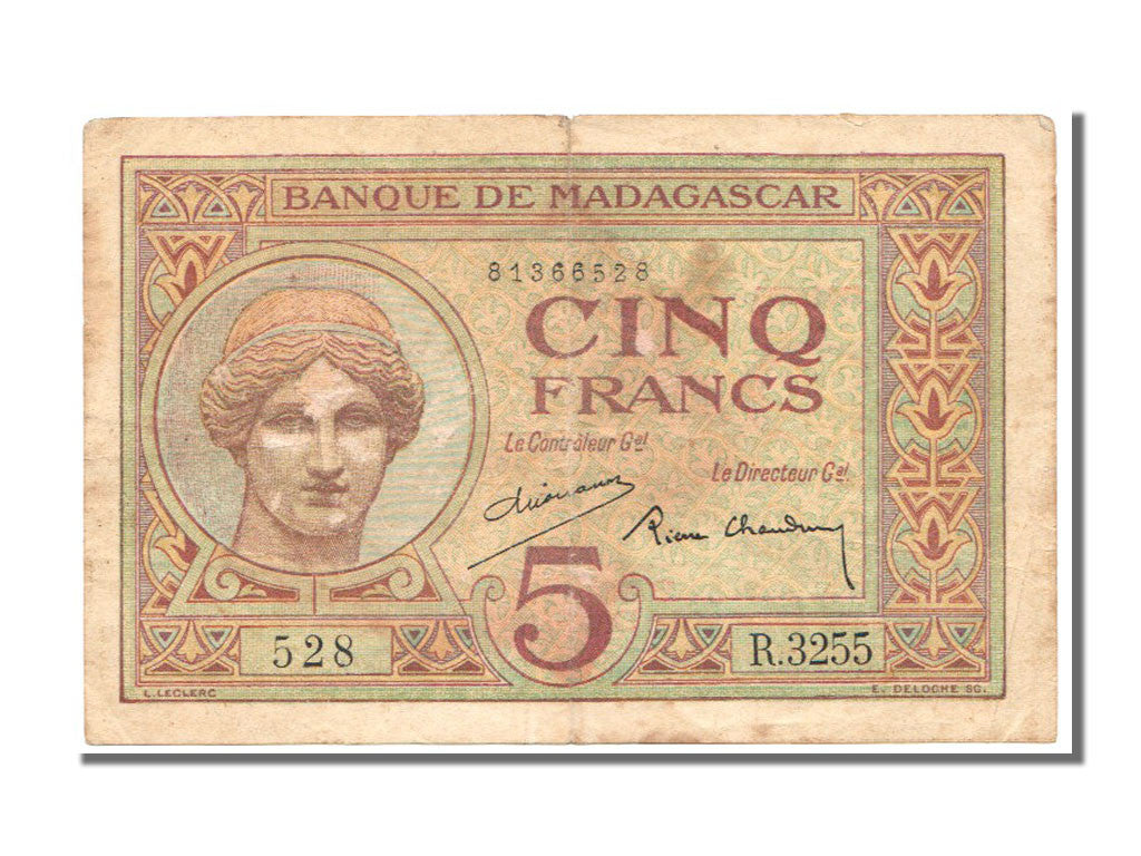 Banknot, Madagascar, 5 Francs, VF(30-35)