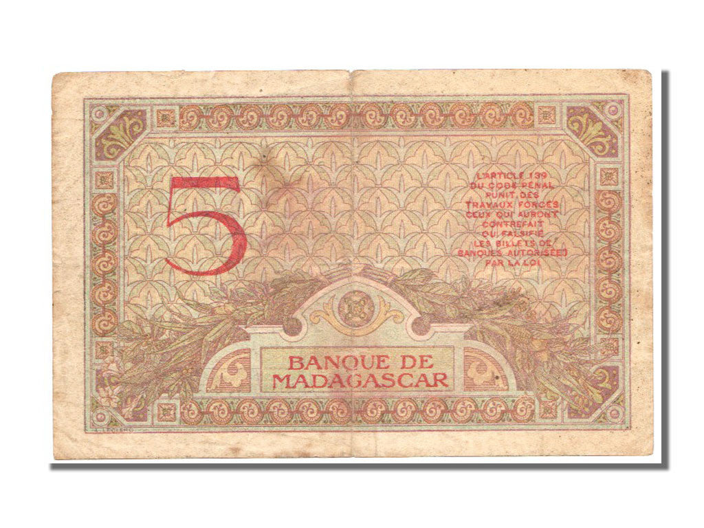 Banknot, Madagascar, 5 Francs, VF(30-35)
