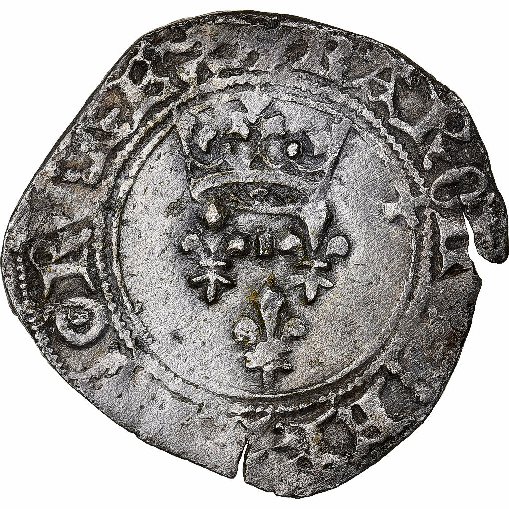 France, Charles VI, Florette, 1417-1422, Châlons-sur-Marne, Silver, VF(30-35)