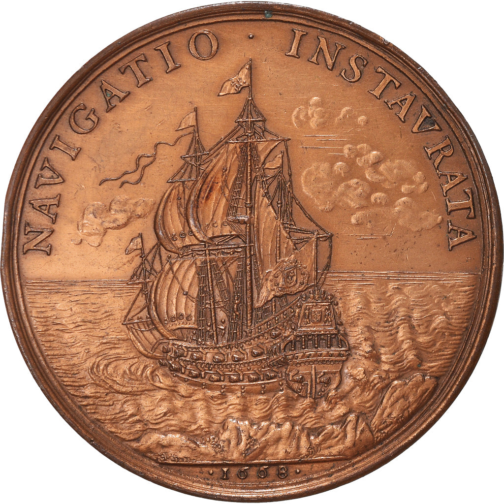 France, Médaille, Louis XIV, La Navigation, History, 1668, Refrappe, SUP