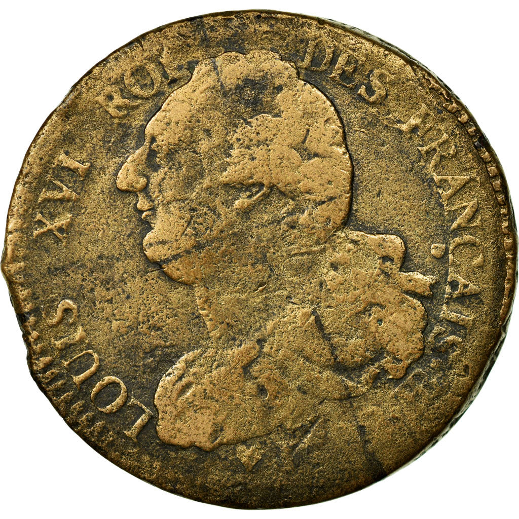 Moneta, Francja, 2 sols français, 2 Sols, 1792, Strasbourg, F(12-15), Bronze