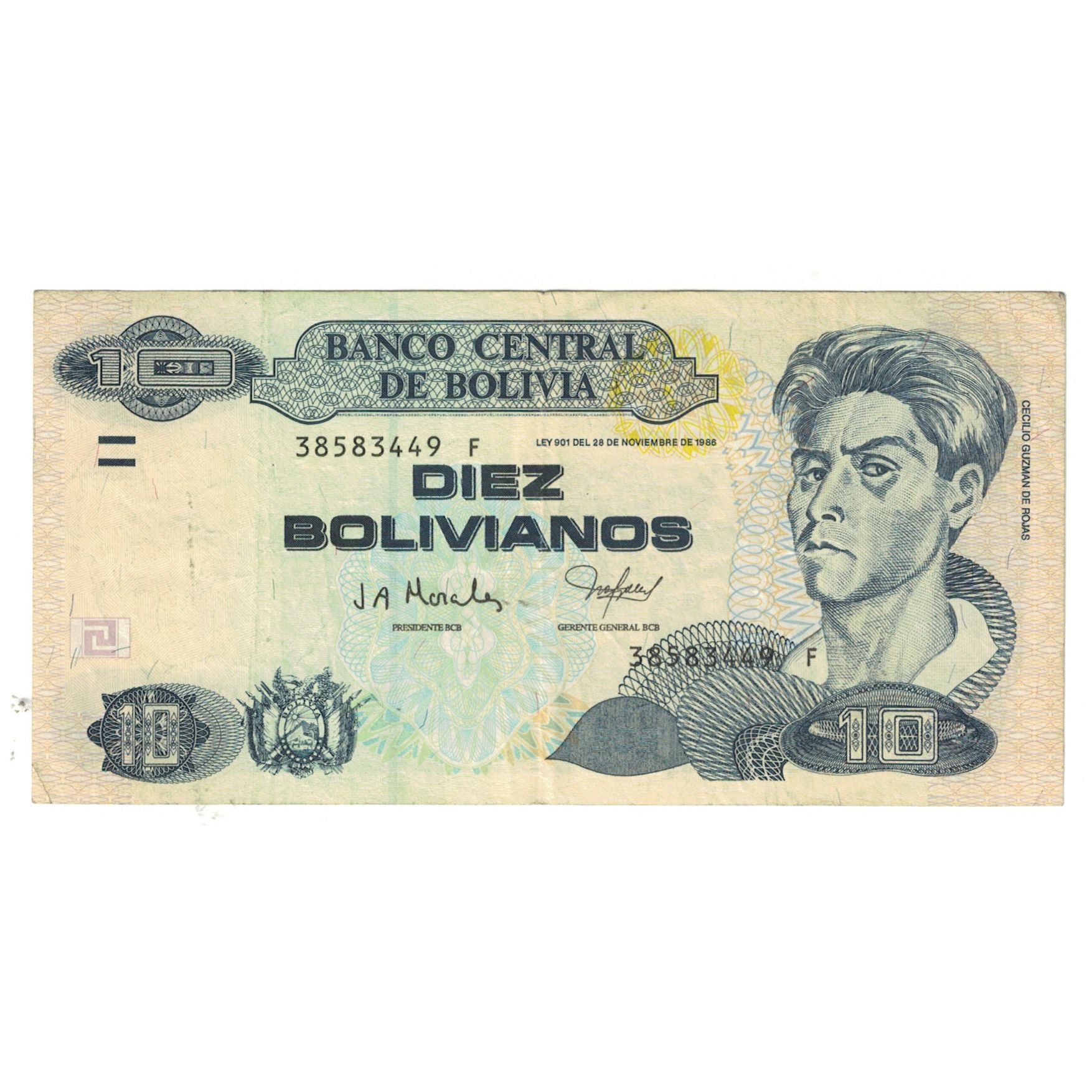 Billete, 10 Bolivianos, Bolivia, KM:204a, MBC