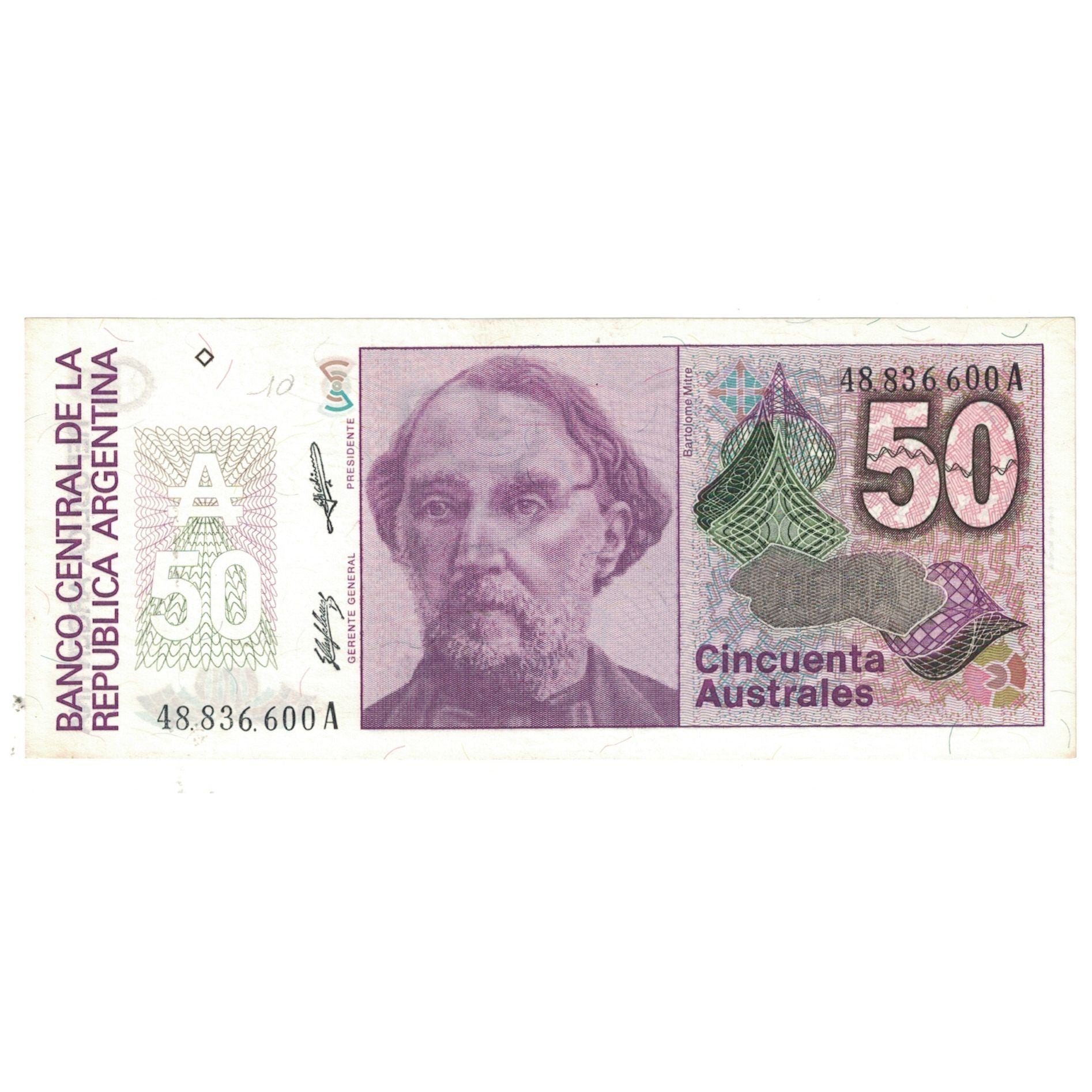 Geldschein, Argentinien, 50 Australes, KM:326b, SS