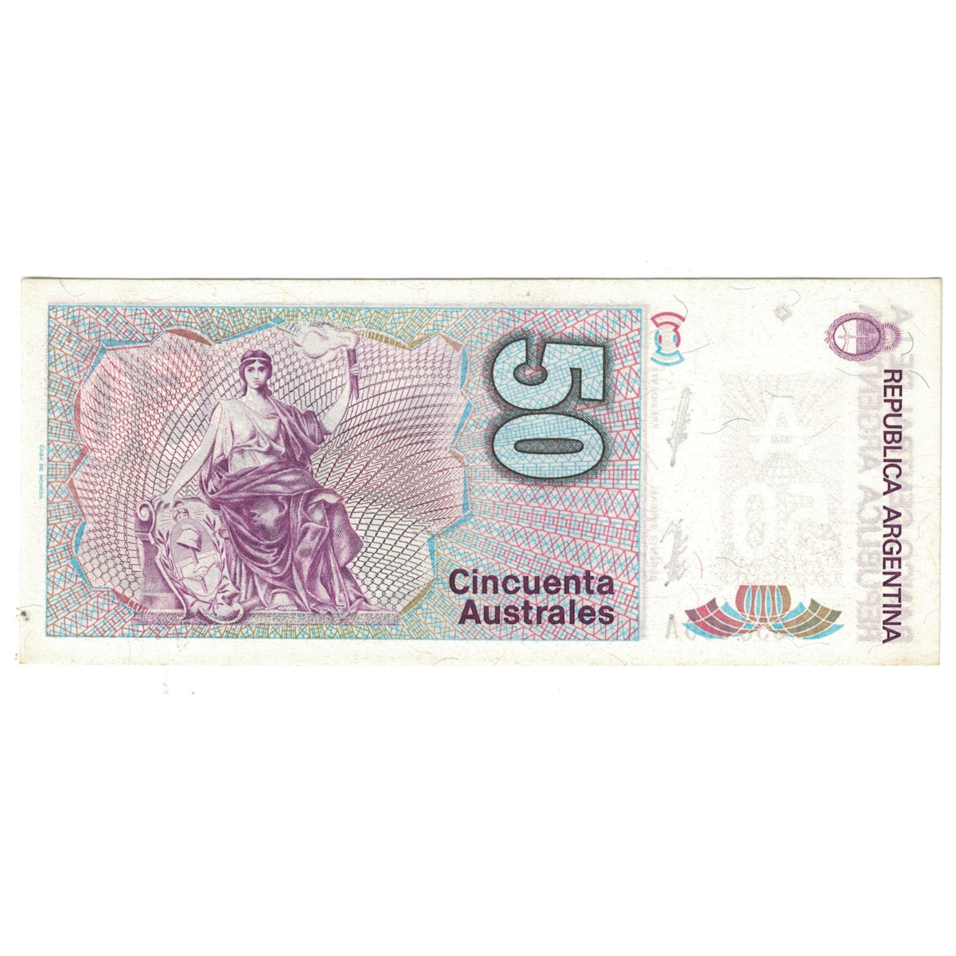 Geldschein, Argentinien, 50 Australes, KM:326b, SS