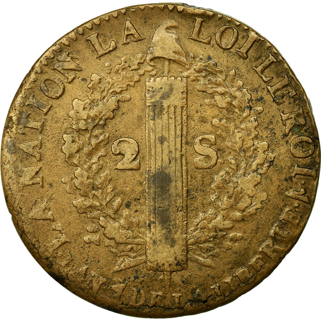 Coin, France, 2 sols françois, 2 Sols, 1792, Lille, VF(20-25), Bronze