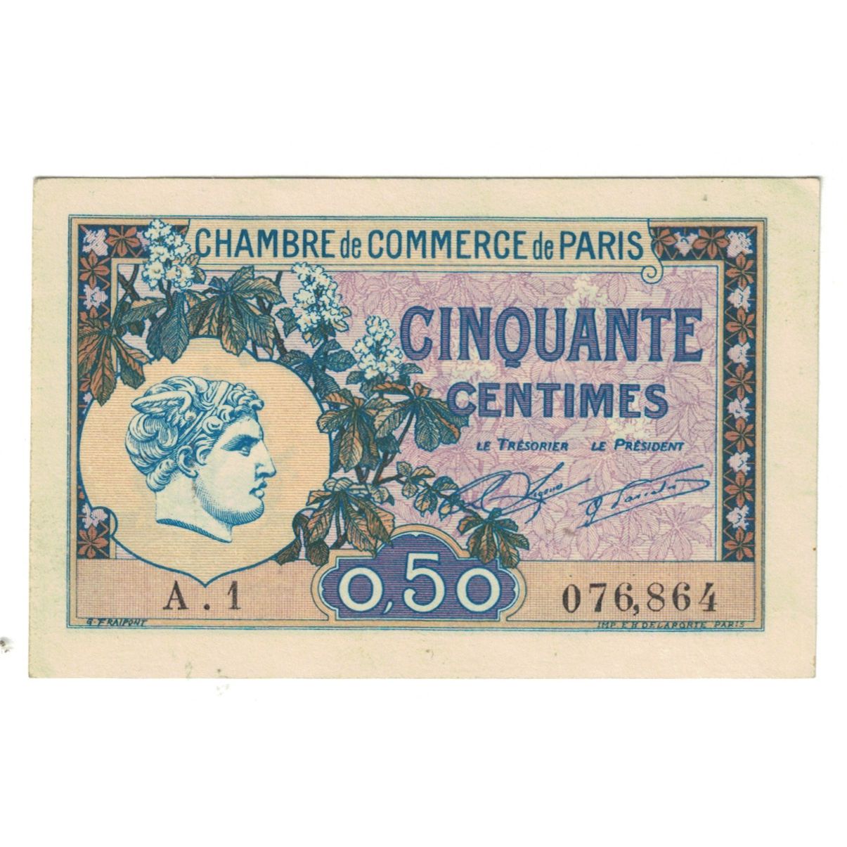 France, Paris, 50 Centimes, 1920, AU(55-58), Pirot:97-31