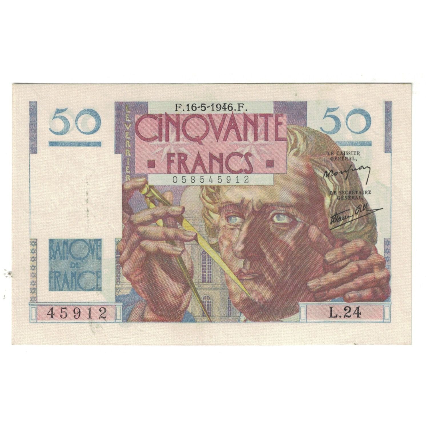 France, 50 Francs, Le Verrier, 1946, L.24, SUP, Fayette:20.4, KM:127a