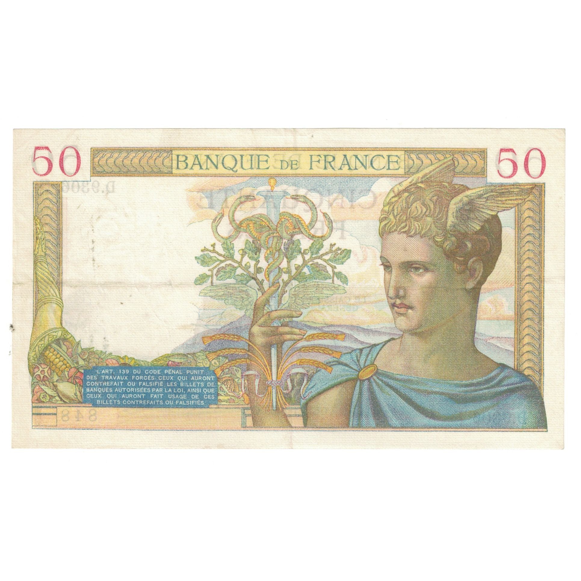 Francia, 50 Francs, Cérès, 1939, D.9306, SPL-, Fayette:18.19, KM:85b