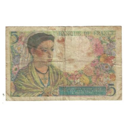 França, 5 Francs, Berger, 1943, L.53 98782, VF(20-25), Fayette:05.03, KM:98a