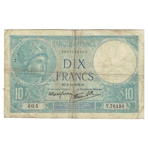 Frankreich, 10 Francs, Minerve, 1939, T.76124 405, S, Fayette:7.14, KM:84