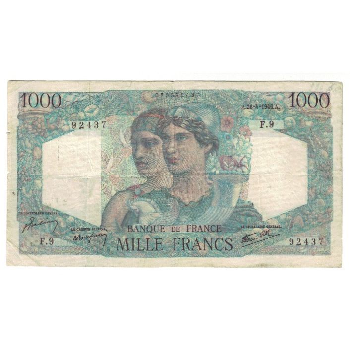 Francja, 1000 Francs, Minerve et Hercule, 1945, F.9 92437, VF(20-25)