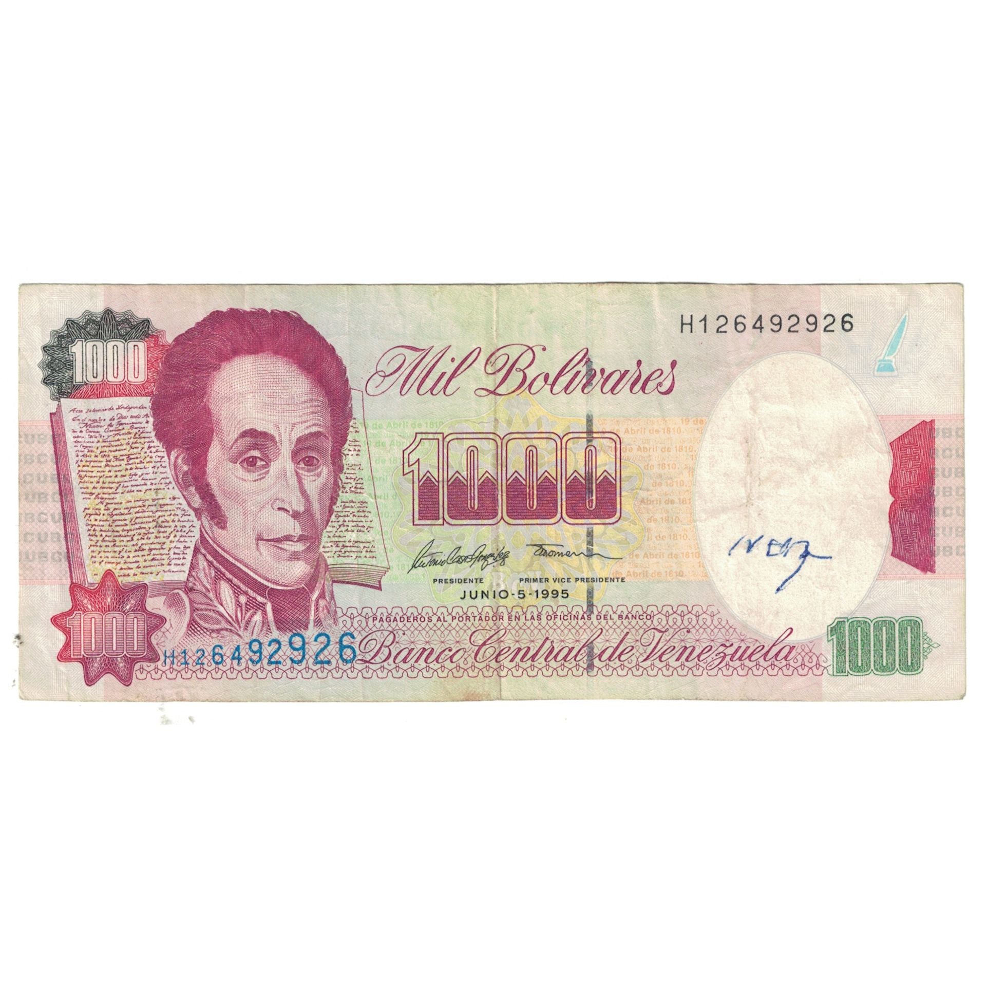 Banknote, Venezuela, 1000 Bolivares, 1995, 1995-06-05, KM:76b, VF(20-25)