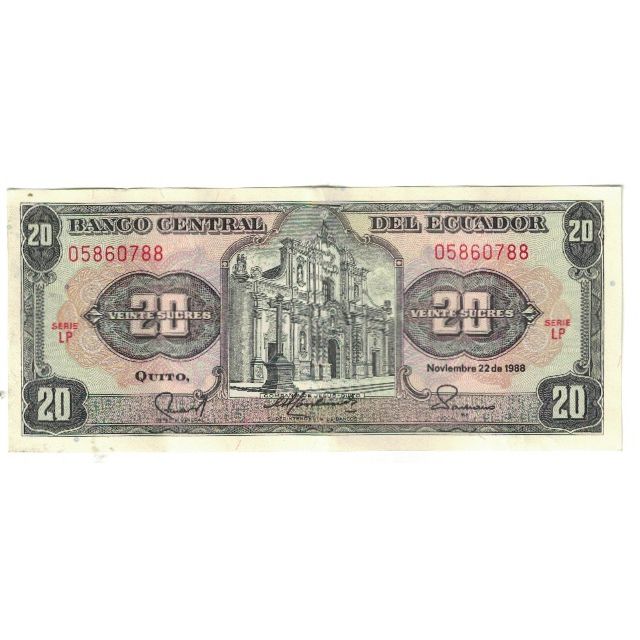 Billete, 20 Sucres, 1988, Ecuador, 1988-11-22, KM:115b, MBC