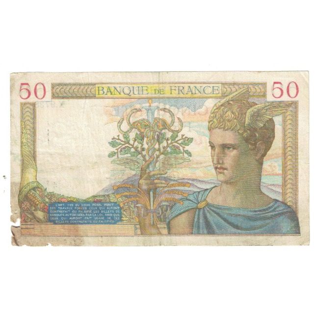 Francia, 50 Francs, Cérès, 1939, X.9738 990, MB, Fayette:18.22, KM:85b