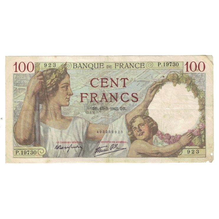 France, 100 Francs, Sully, 1941, P.19730 923, VF(20-25), Fayette:26.48, KM:94