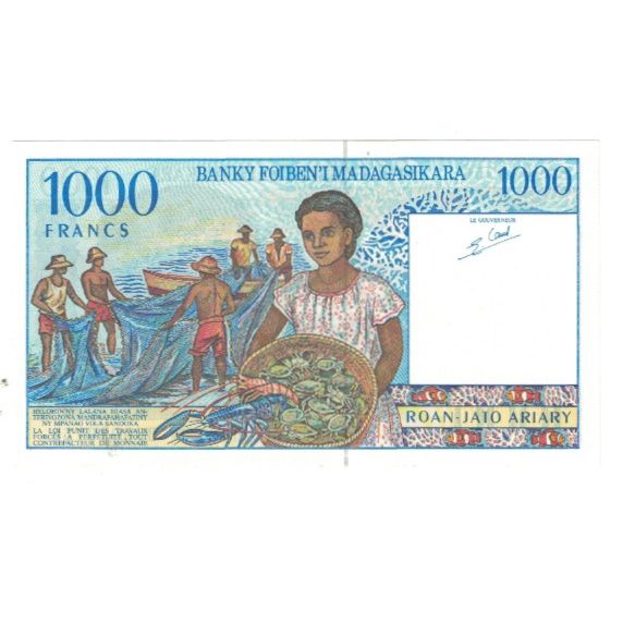 Geldschein, Madagascar, 1000 Francs = 200 Ariary, KM:76a, UNZ