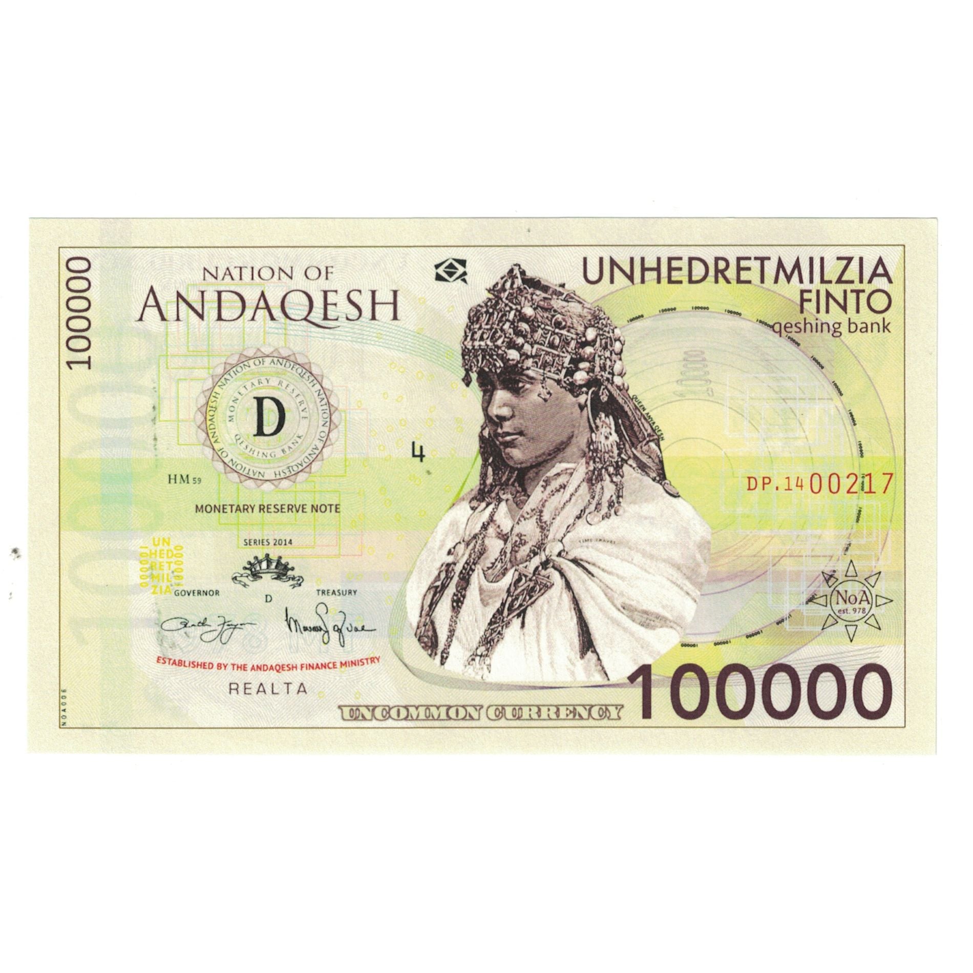 Billete, Otros, 100000 FINTO NATION OF ANDAQESH TOURIST BANKNOTE, UNC