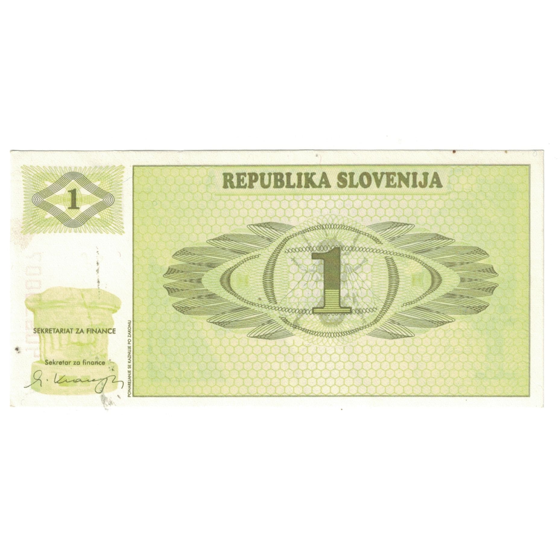 Banconote, Slovenia, 1 (Tolar), KM:1a, SPL-