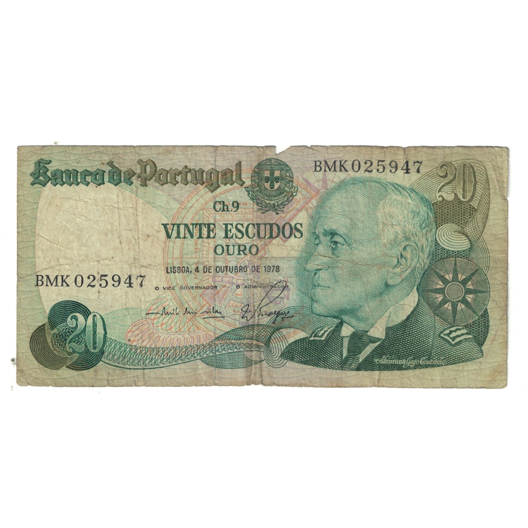 Nota, Portugal, 20 Escudos, 1978, 1978-09-13, KM:176a, F(12-15)