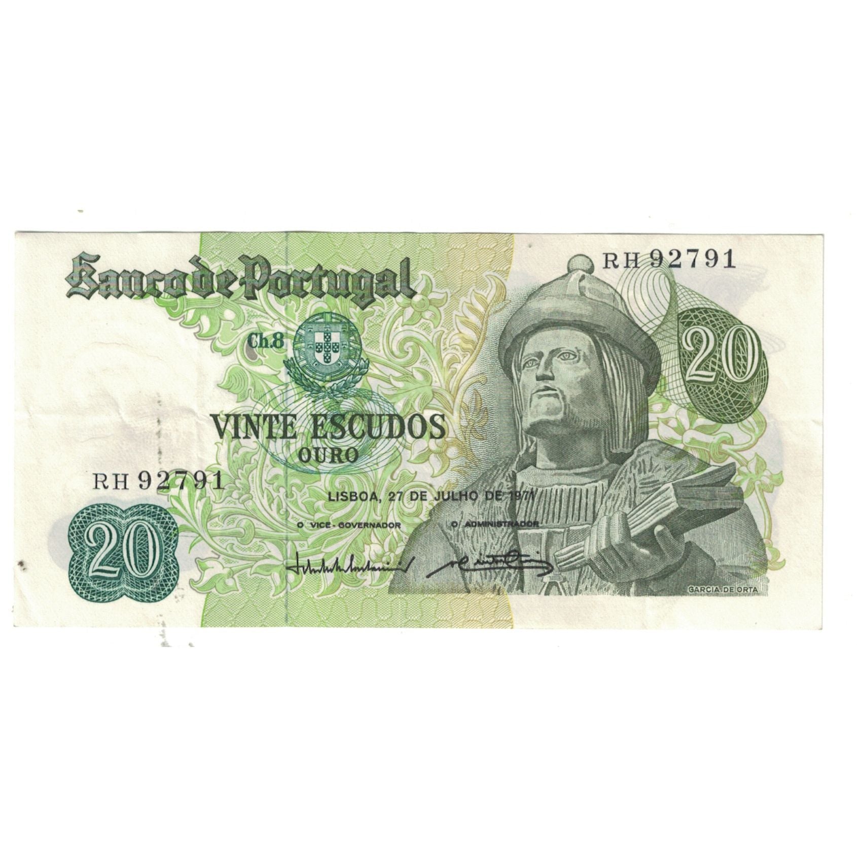 Billet, Portugal, 20 Escudos, 1971, 1971-07-27, KM:173, SPL
