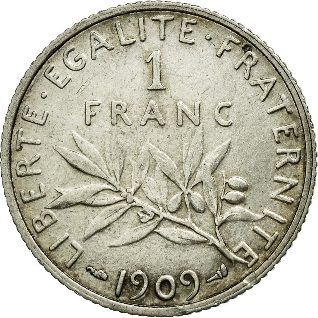 Coin, France, Semeuse, Franc, 1909, AU(50-53), Silver, Gadoury:467