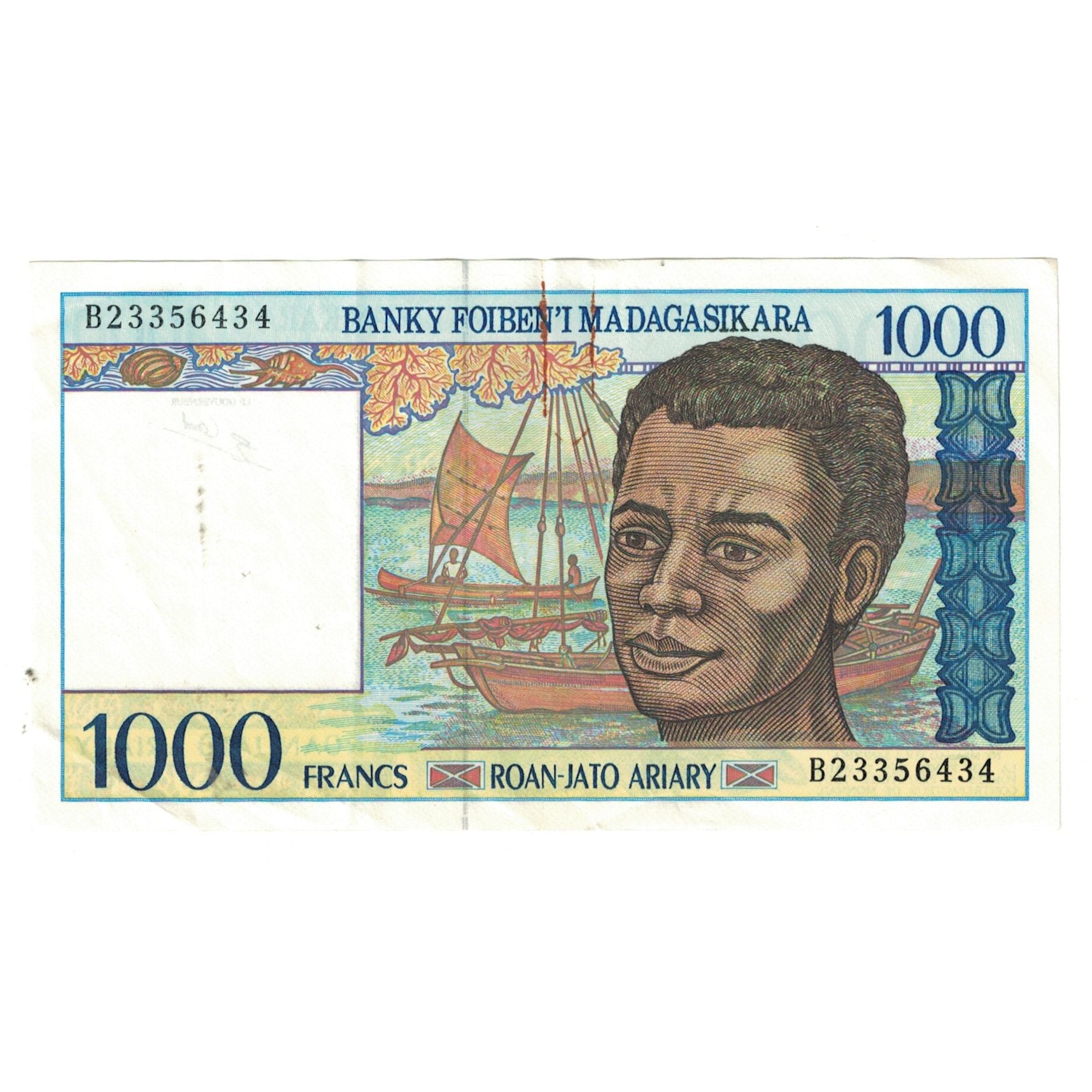 Billete, 1000 Francs = 200 Ariary, Undated (1994), Madagascar, KM:76a, MBC