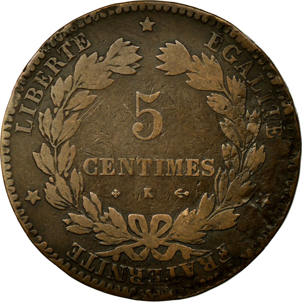 Coin, France, Cérès, 5 Centimes, 1875, Bordeaux, VF(20-25), Bronze