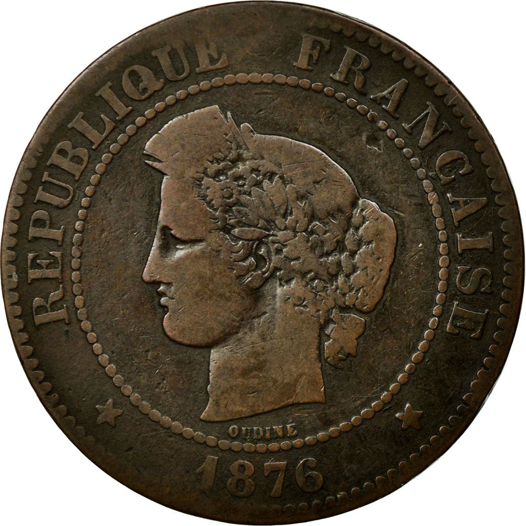 Coin, France, Cérès, 5 Centimes, 1876, Bordeaux, VF(20-25), Bronze