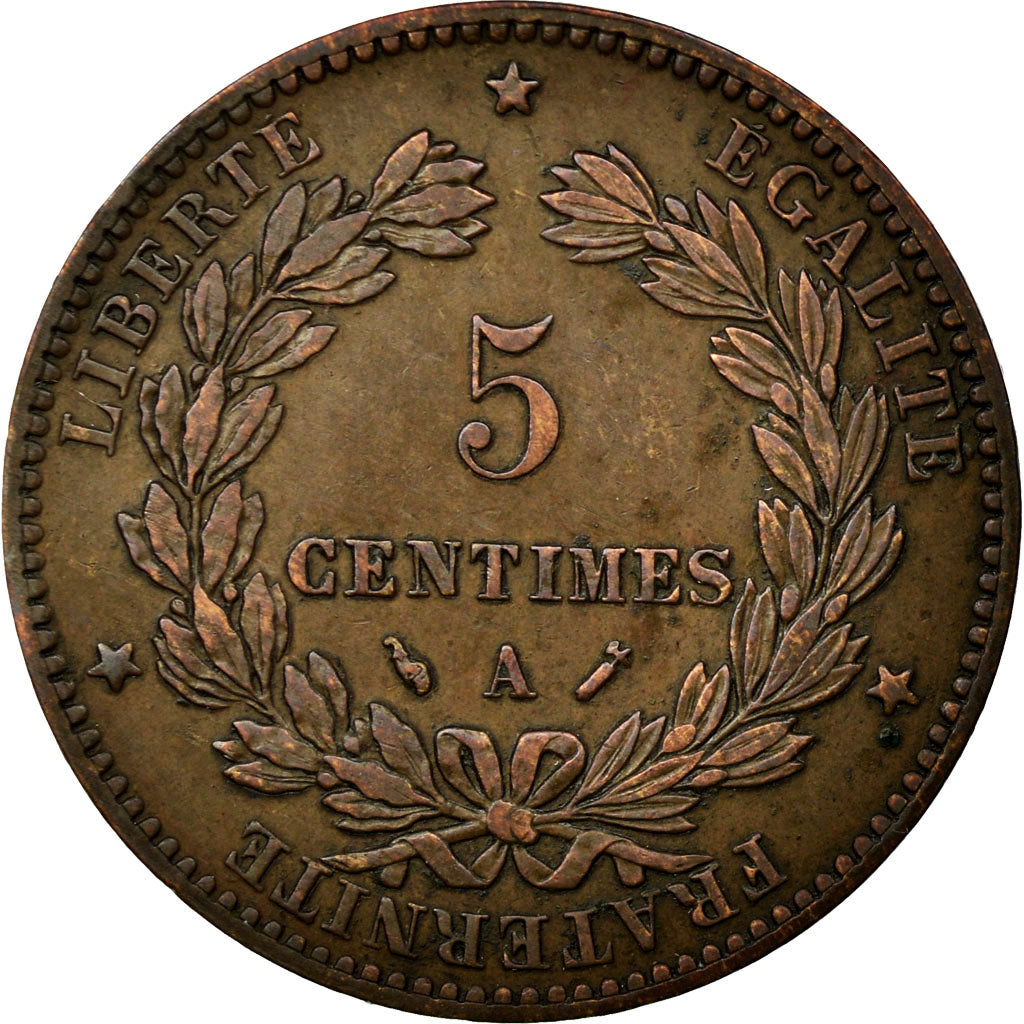 Moneta, Francia, Cérès, 5 Centimes, 1883, Paris, BB+, Bronzo, Gadoury:157a