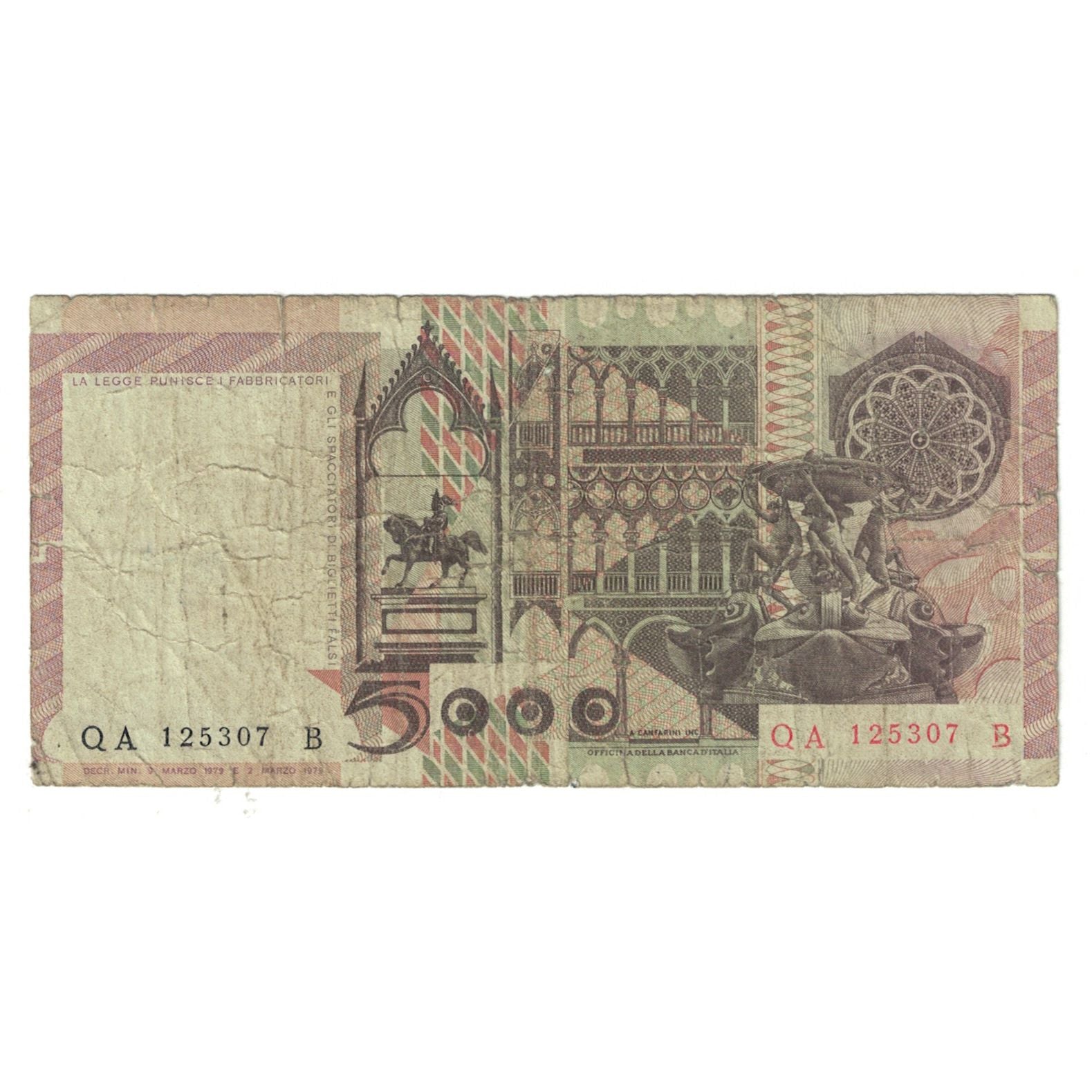 Biljet, Italië, 5000 Lire, 1979, 1979-03-09, KM:105b, TB