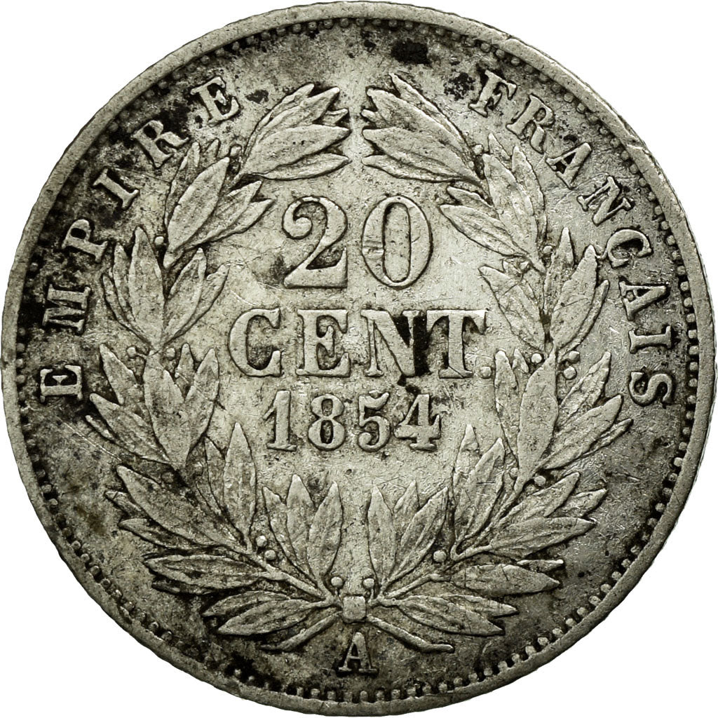 Moneda, Francia, Napoleon III, Napoléon III, 20 Centimes, 1854, Paris, MBC