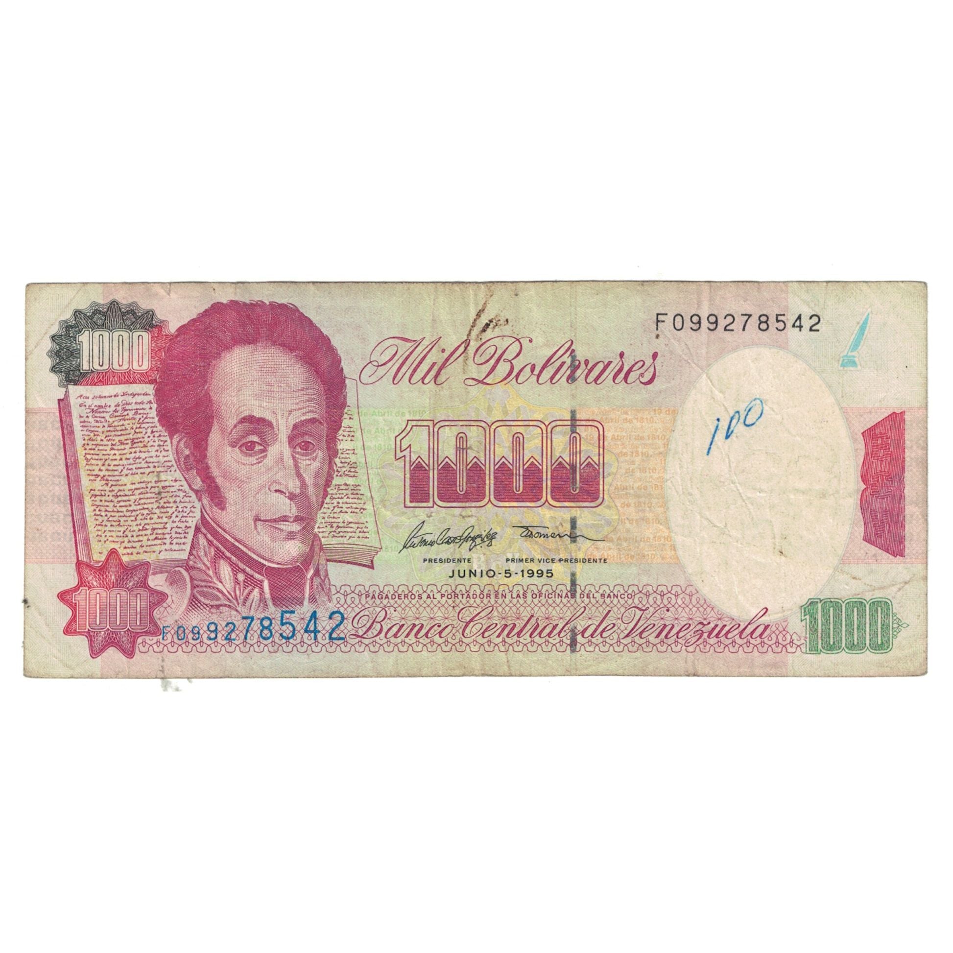 Billete, 1000 Bolivares, 1995, Venezuela, 1995-06-05, KM:76d, BC